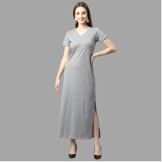 Rigo Women Grey Half Sleeve V- Neck Cotton Maxi Dress